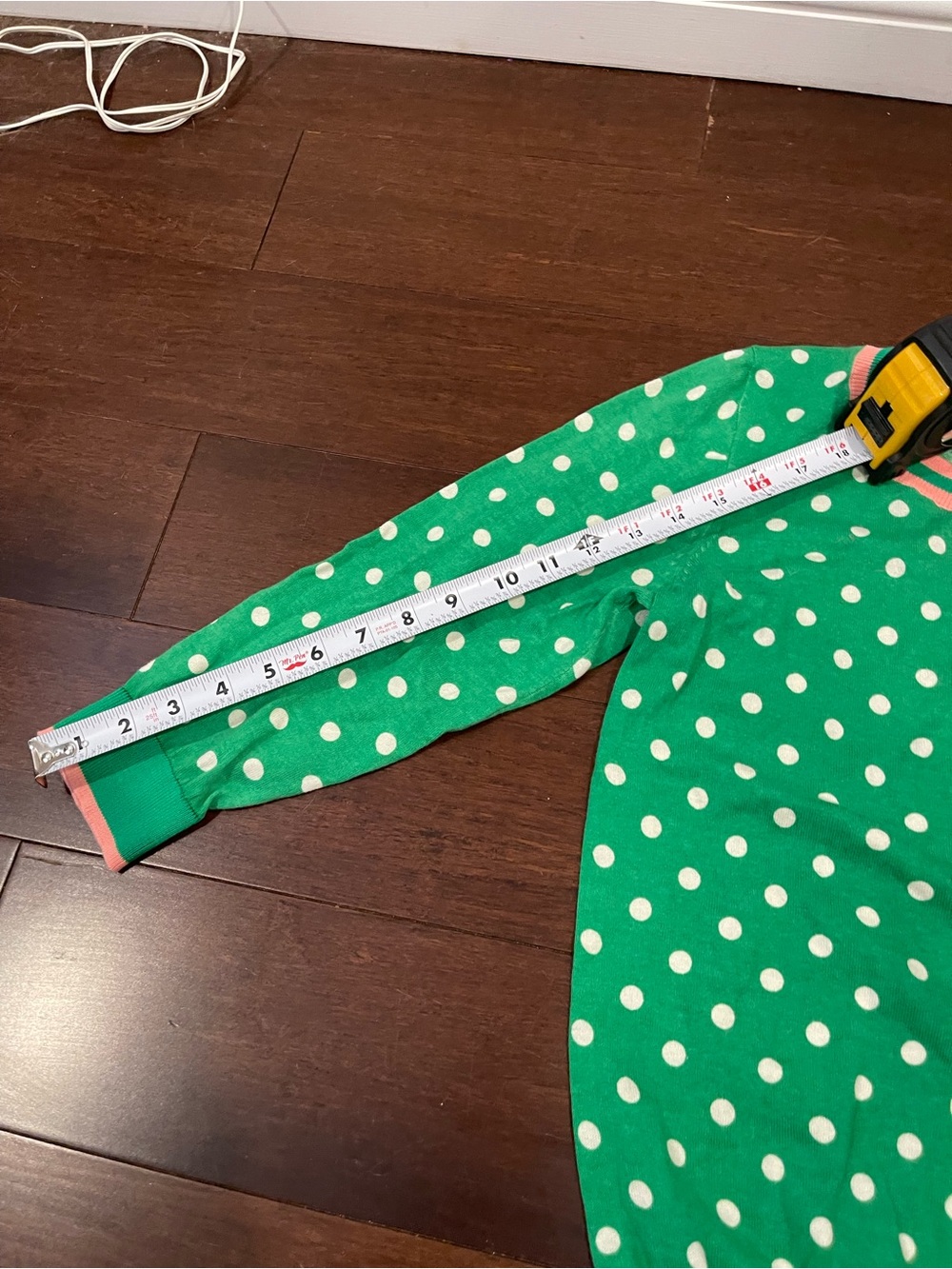 j crew mercantile factory green sweater polkadots pink trim nwt medium - Picture 5 of 8